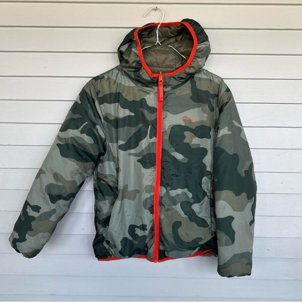 Eddie Bauer Kids Camo Puffer Jacket with Orange Accents